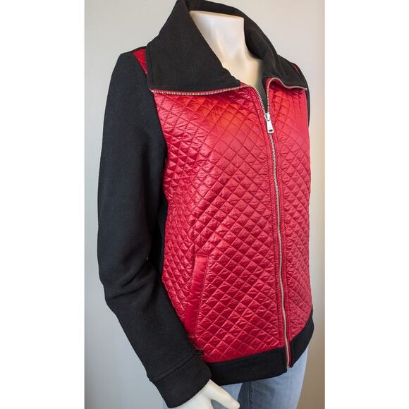 NEW Lauren Ralph Lauren Fleece Jacket Small Black Red Quilted Full Zip Frontt - Picture 2 of 10